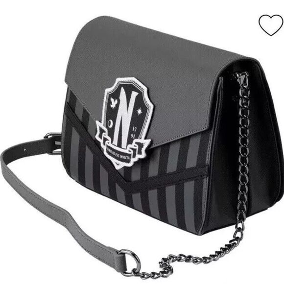 Loungefly Wednesday Addams Nevermore Uniform Cosplay Crossbody Bag black NWT - Picture 2 of 12